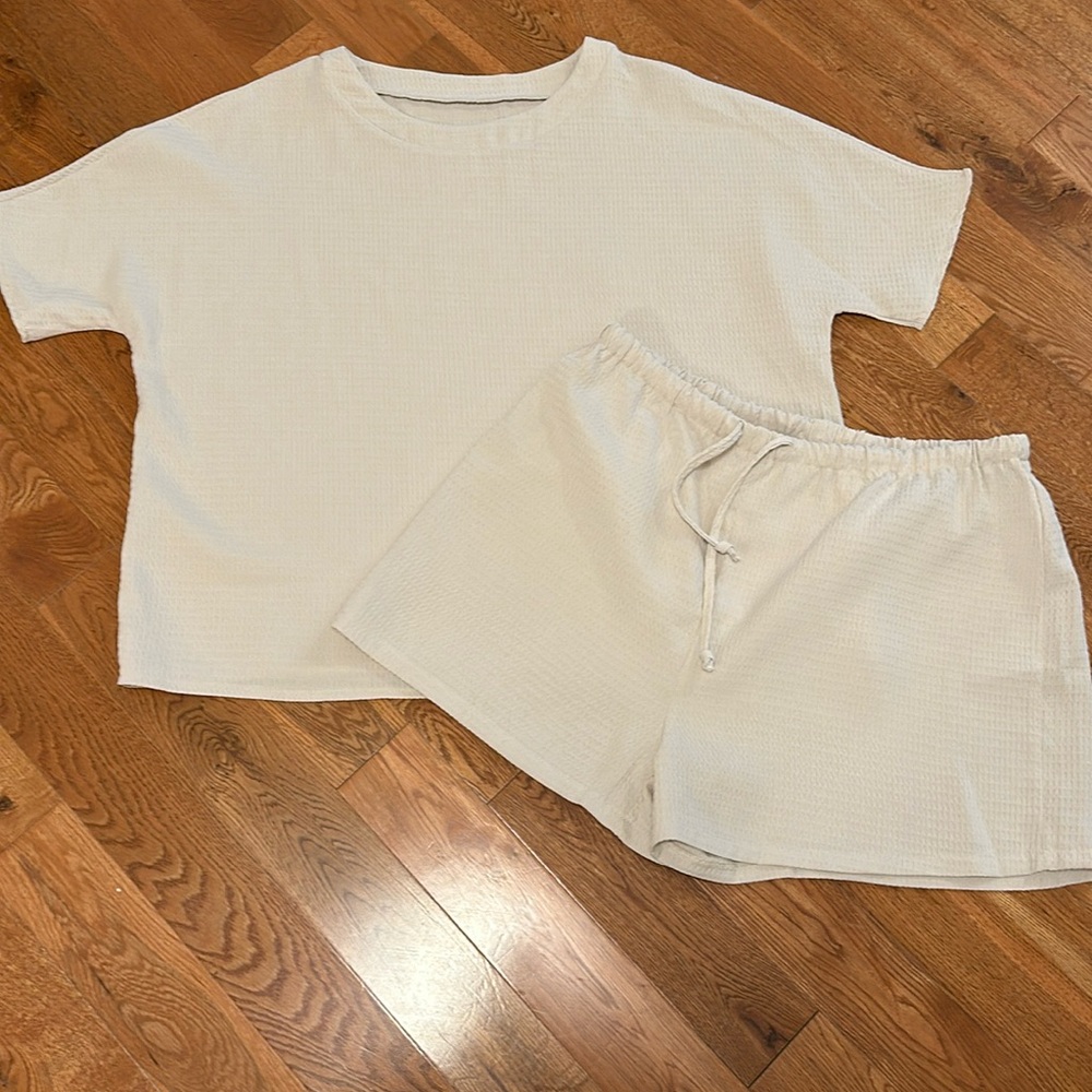 Tan 2pc Waffle material Short Set XXL
